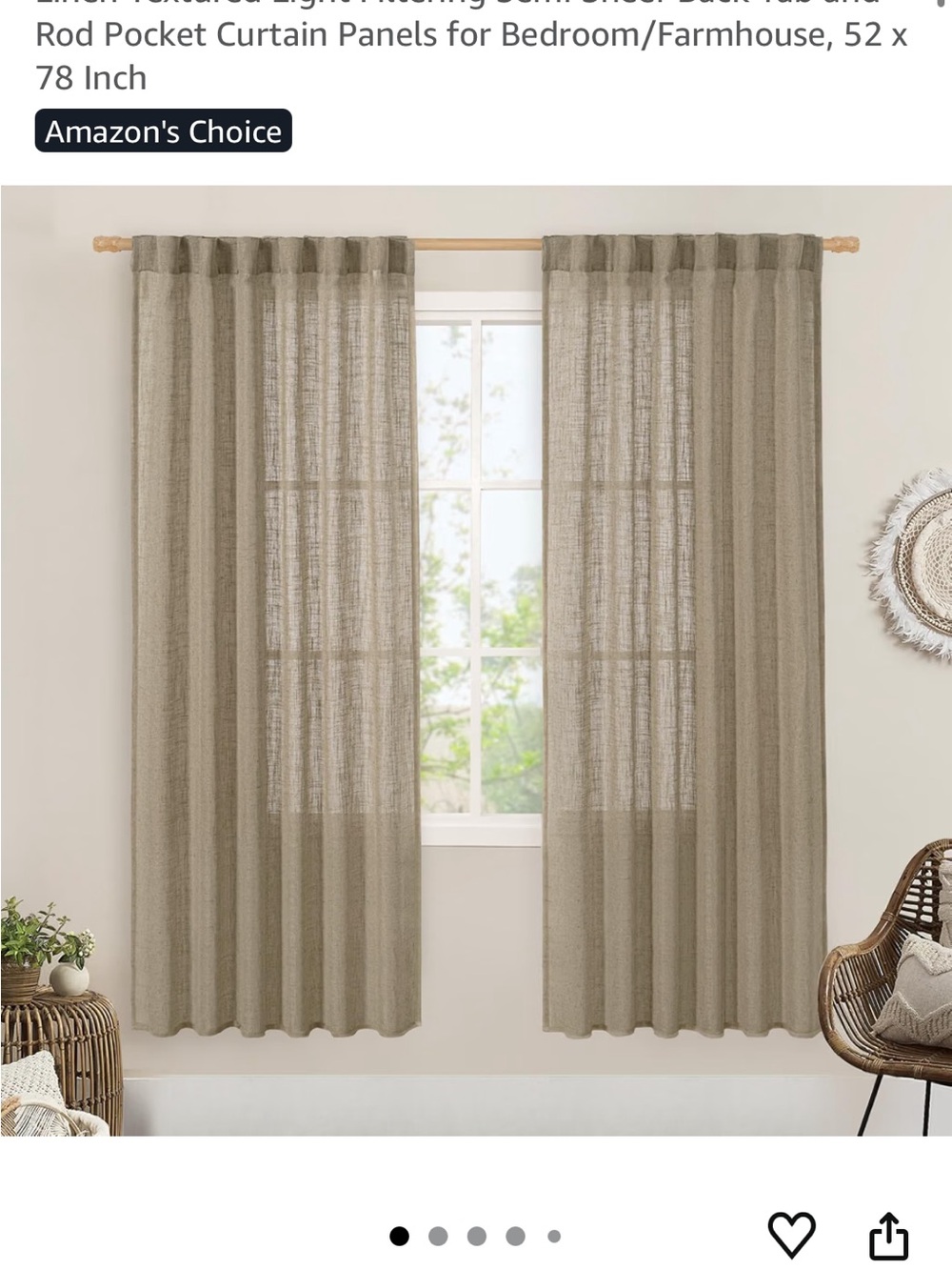 Neutral Beige Sheer Rod Pocket Curtain Panels -